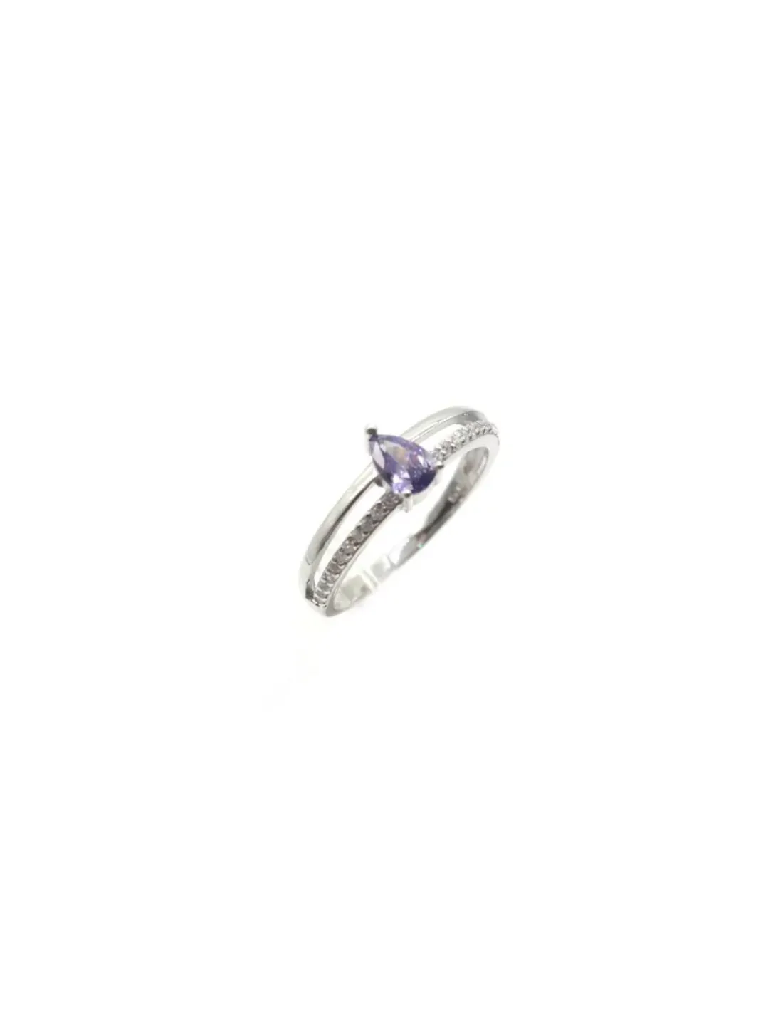 Best Sale Anillo plata dos bandas lisa y circonitas con lágrima color amatista - T.13 Anillos De Plata|Anillos