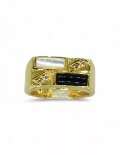 Hot Anillo rectangular piedra negra y blanca con circonitas oro 18k - T.13 Anillos De Oro|Anillos