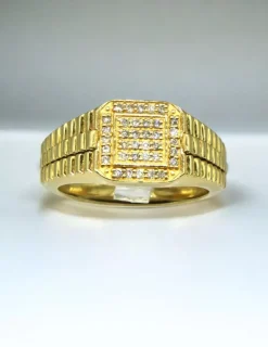 Outlet Anillo sello cuadrado con  diamantes oro 18k - T.22 Anillos Con Brillantes|Sellos