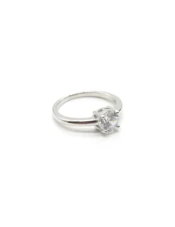Fashion Anillo solitario circonita en montura 4 garras cuadradas Plata Anillos De Plata|Anillos