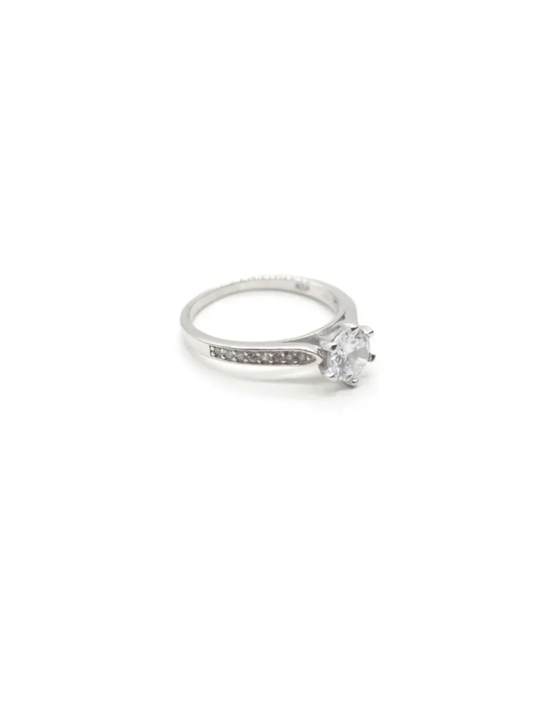 Best Sale Anillo solitario en 6 garras y circonitas laterales Plata de Ley - T.14 Anillos De Plata|Anillos