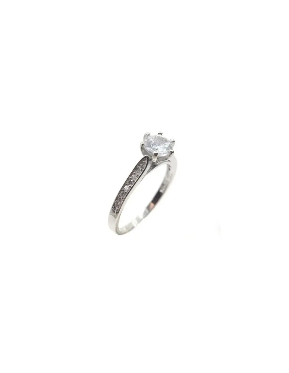 Best Sale Anillo solitario en 6 garras y circonitas laterales Plata de Ley - T.14 Anillos De Plata|Anillos