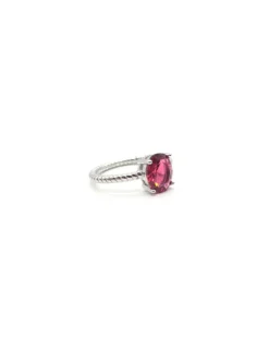 Best Sale Anillo trenzado con circonita ovalada 4 garras rojo rubí Anillos De Plata|Anillos