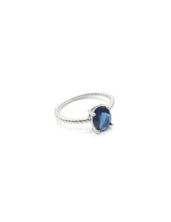 Hot Anillo trenzado con circonita ovalada 4 garras azul zafiro Anillos De Plata|Anillos