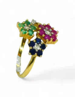 Discount Anillo tres flores circonitas de colores y puntas de diamante oro 18k - T.19 Anillos Con Brillantes|Anillos De Oro