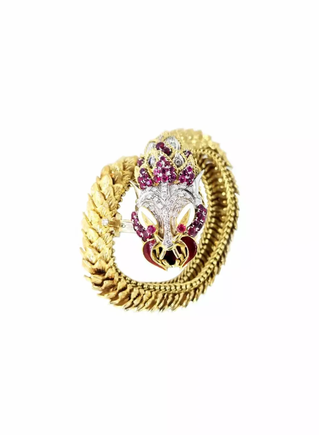 Online Brazalete dragón con rubíes y diamantes oro 18k Pulseras Con Brillantes|Pulseras De Plata