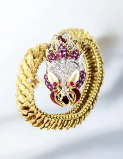 Online Brazalete dragón con rubíes y diamantes oro 18k Pulseras Con Brillantes|Pulseras De Plata