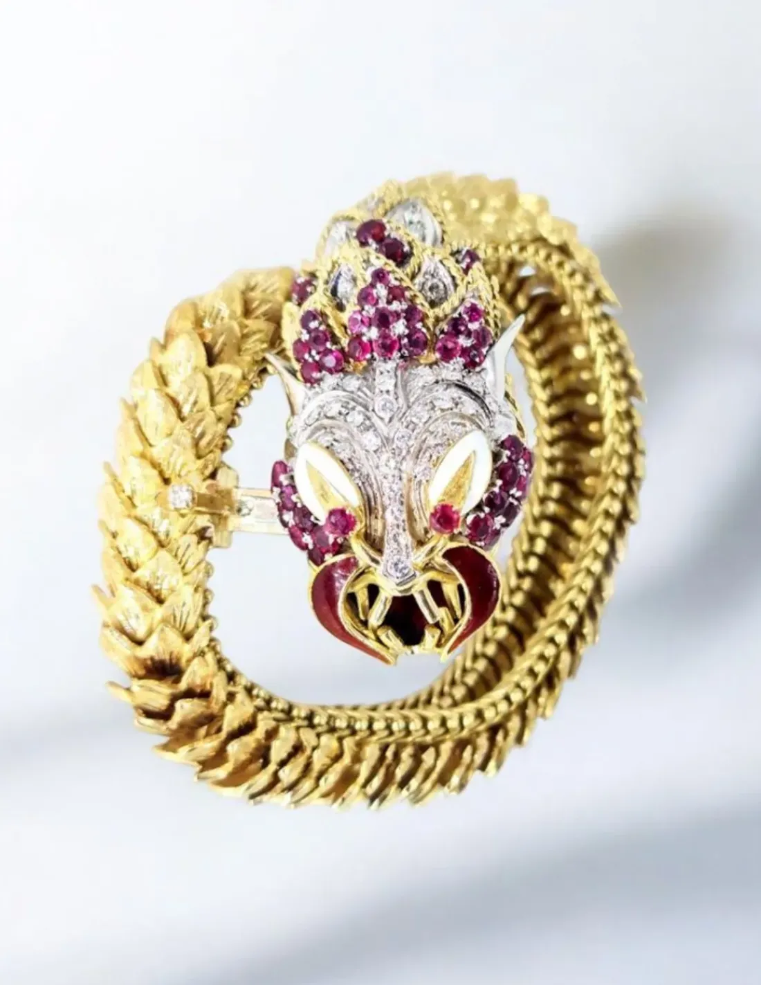 Online Brazalete dragón con rubíes y diamantes oro 18k Pulseras Con Brillantes|Pulseras De Plata
