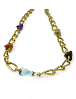 Flash Sale Cadena gargantilla eslabón bilbao y cuatro piedras colores oro 18k - 44cm Gargantillas De Oro