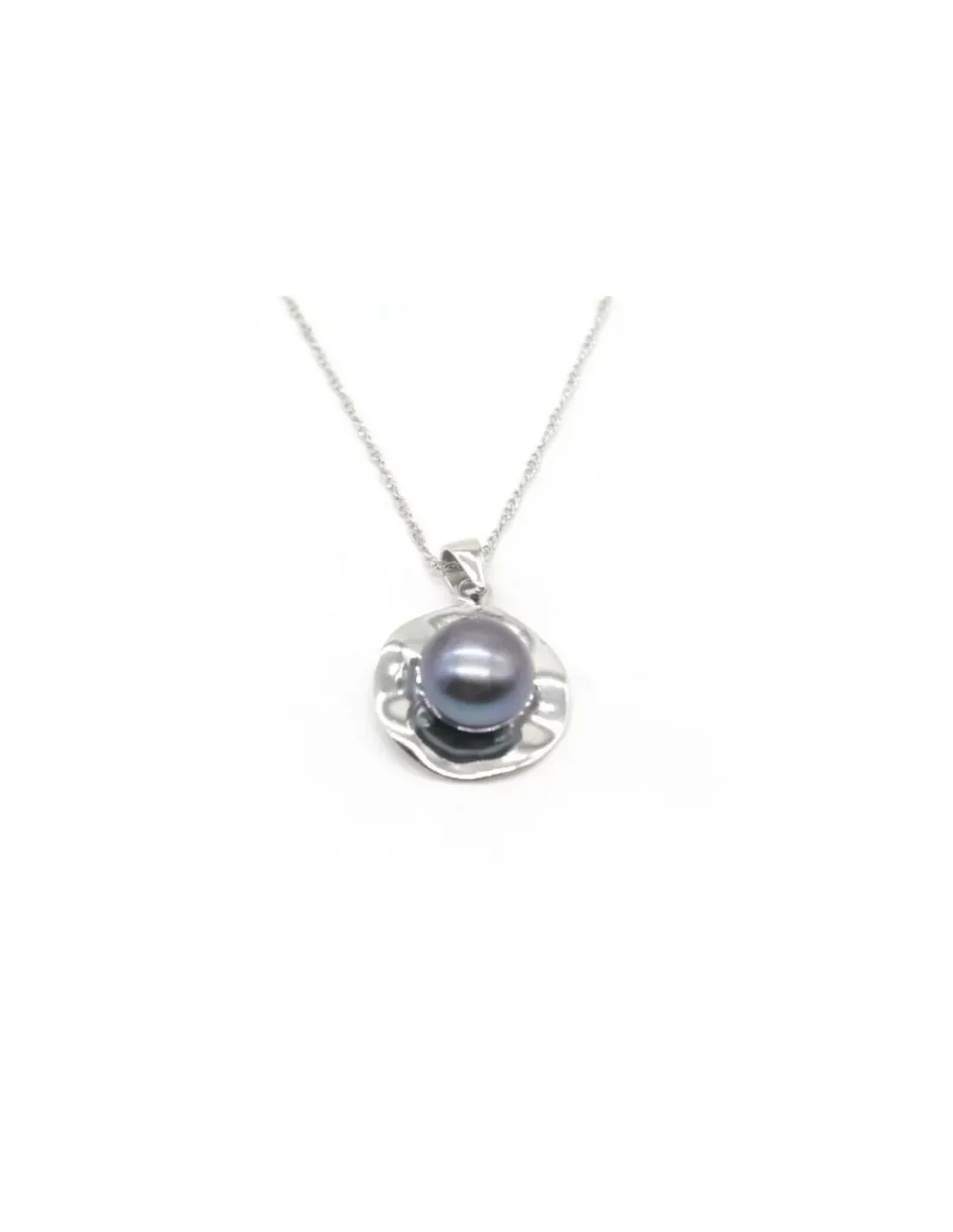 Online Cadena Plata 925 rodio con colgante redondo perla cultivada gris Gargantillas De Plata