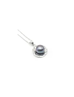 Online Cadena Plata 925 rodio con colgante redondo perla cultivada gris Gargantillas De Plata