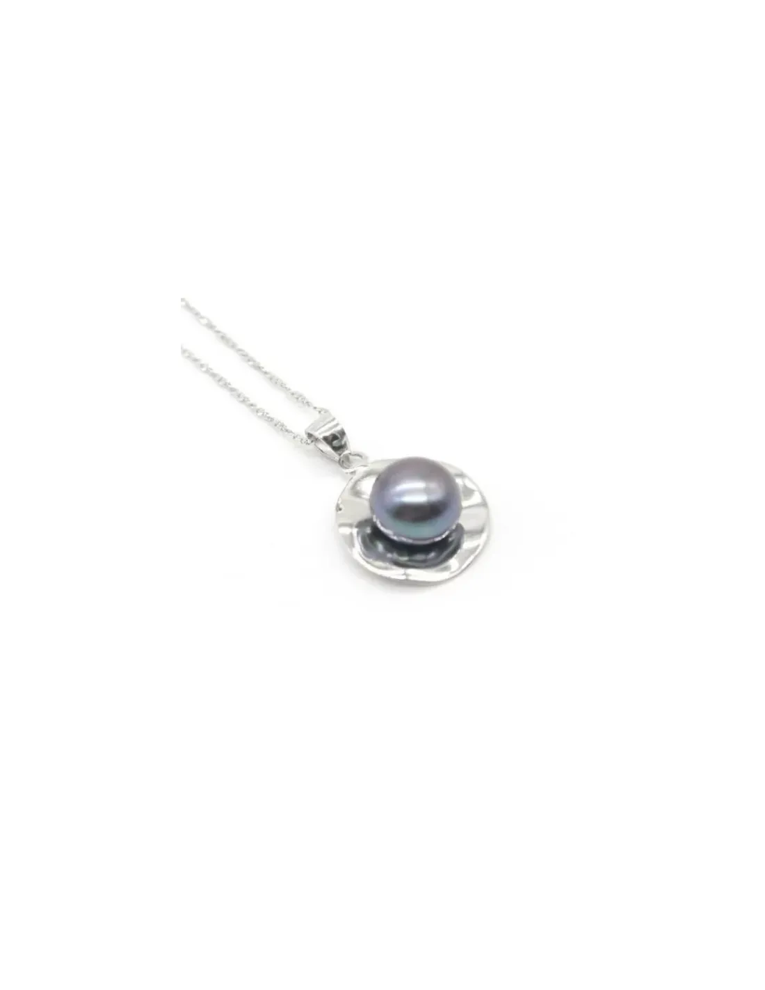 Online Cadena Plata 925 rodio con colgante redondo perla cultivada gris Gargantillas De Plata