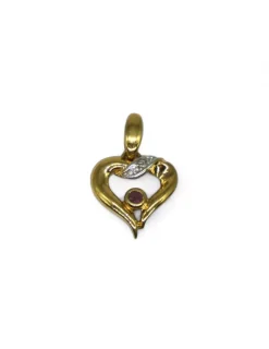 Outlet Colgante corazón bicolor piedra rosa oro 18k Colgante De Corazones