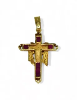 Discount Colgante cruz con manto y circonitas fucsia oro 18k Cruces Especiales