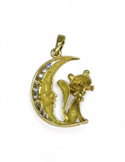 Cheap Colgante gato y luna circonitas oro 18k Colgante De Animales