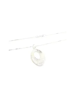 Store Colgante plata óvalo rallado y pulido con cadena cuadrada Gargantillas De Plata
