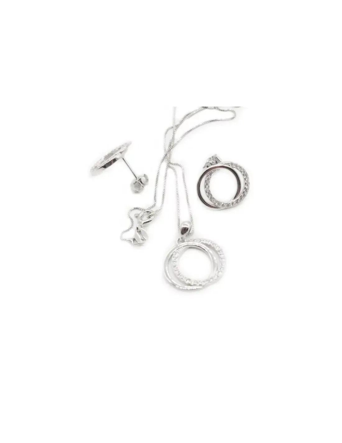 Online Conjunto gargantilla y pendientes aros entrelazados circonitas plata - 45cm Más Joyas|Gargantillas De Plata