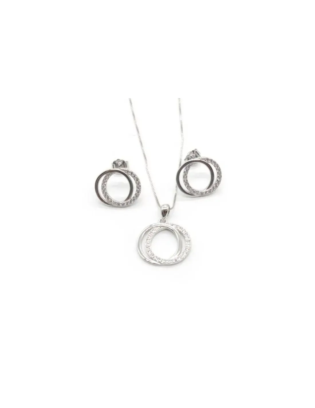 Online Conjunto gargantilla y pendientes aros entrelazados circonitas plata - 45cm Más Joyas|Gargantillas De Plata