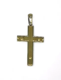 Discount Crucifijo cuadrado satinado y brillo oro bicolor 18k Crucifijo