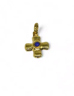 Hot Cruz redonda con piedra azul oro 18k Cruces Especiales