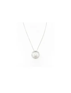 Store Gargantilla cadena y colgante círculo con perla cultivada plata - 44 cm Gargantillas De Plata