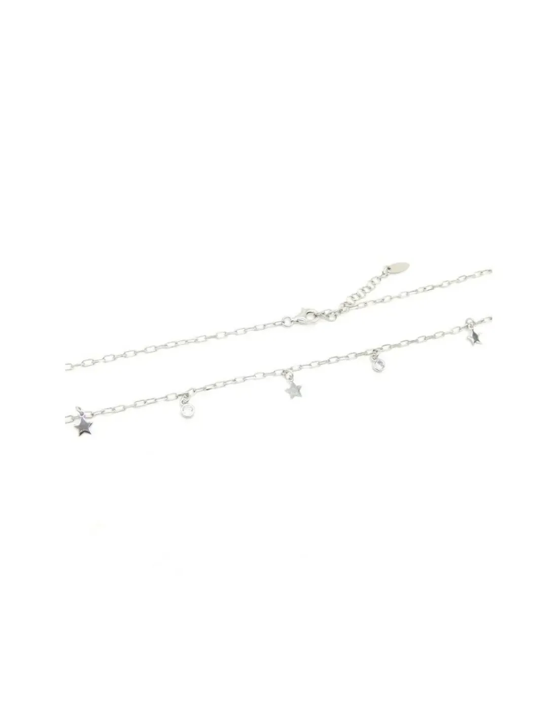 New Gargantilla estrellitas y chatón circonitas plata rodiada - 45 cm Gargantillas De Plata