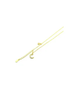 Sale Gargantilla plata chapada oro doble cadena media luna y estrella circonitas - 44cm Gargantillas De Plata