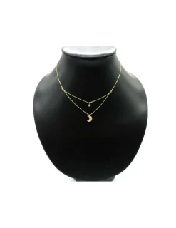 Online Gargantilla plata dorada doble altura media luna nácar, estrella y circonitas - 44cm Gargantillas De Plata
