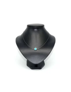 Best Gargantilla plata y acero colgante redondo liso con bola turquesa - 45 cm Gargantillas De Plata