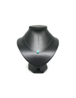 Best Gargantilla plata y acero colgante redondo liso con bola turquesa - 45 cm Gargantillas De Plata
