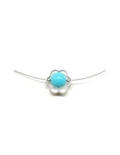 Flash Sale Gargantilla plata y acero con colgante flor y bola turquesa - 45cm Gargantillas De Plata