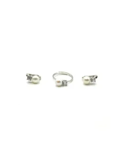 Sale Juego comunión plata rodiada perla y circonita 4 garras Más Joyas|Pendientes De Plata