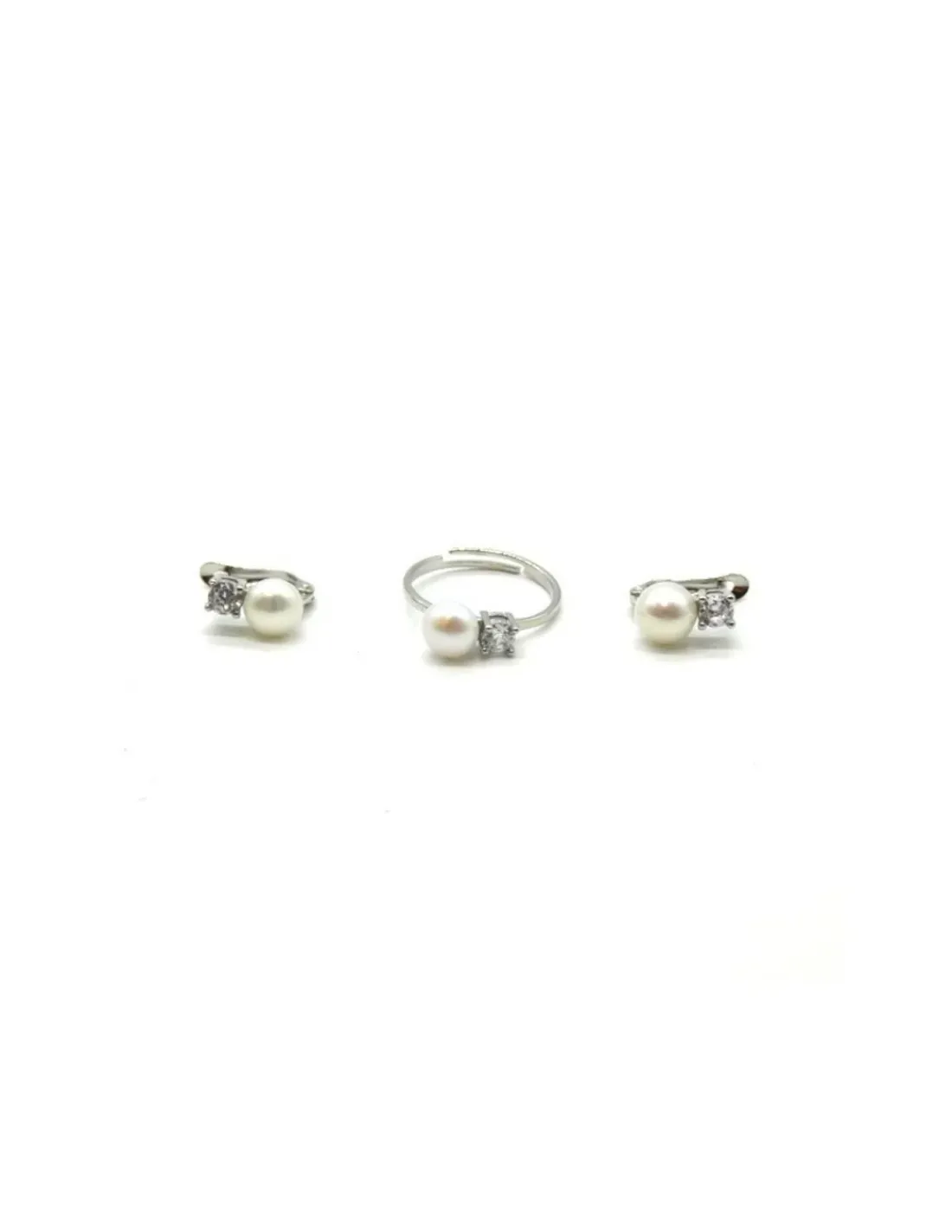 Sale Juego comunión plata rodiada perla y circonita 4 garras Más Joyas|Pendientes De Plata