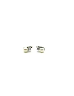 Sale Juego comunión plata rodiada perla y circonita 4 garras Más Joyas|Pendientes De Plata