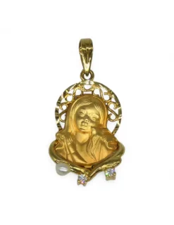Best Medalla Virgen niña calada perla y circonitas oro 18k Medalla Para Bebé|Medalla De La Virgen