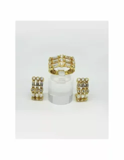 Hot Pendientes 3 filas circonitas oro 18k Pendientes De Oro