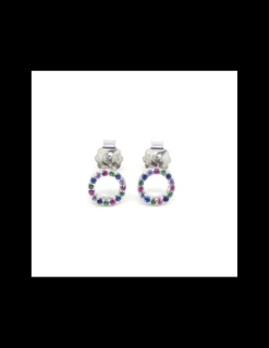 Fashion Pendientes aro circonitas multicolor plata de Ley rodiada Pendientes De Plata