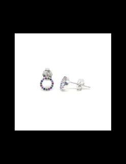 Fashion Pendientes aro circonitas multicolor plata de Ley rodiada Pendientes De Plata