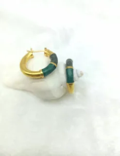 Hot Pendientes aro lacado verde oro 18k Aros De Oro