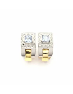 Best Sale Pendientes bicolor aguamarina y circonitas oro 18k Especial Piedras Preciosas|Pendientes De Oro
