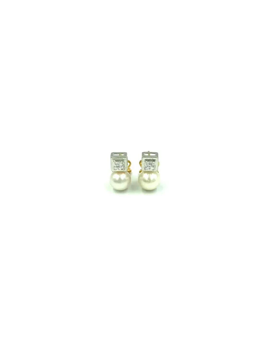 Discount Pendientes bicolor con circonita y perla oro 18k Pendientes De Perlas|Pendientes De Oro