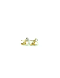 Discount Pendientes bicolor con circonita y perla oro 18k Pendientes De Perlas|Pendientes De Oro