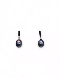 Store Pendientes colgantes con perla cultivada gris plata 925 Pendientes De Perlas|Pendientes De Plata