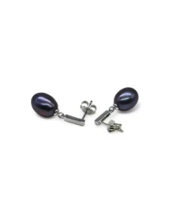Store Pendientes colgantes con perla cultivada gris plata 925 Pendientes De Perlas|Pendientes De Plata