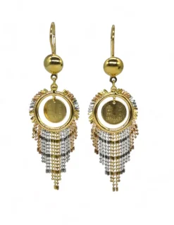 Clearance Pendientes colgantes monedas y bolitas oro bicolor 18k Pendientes De Oro