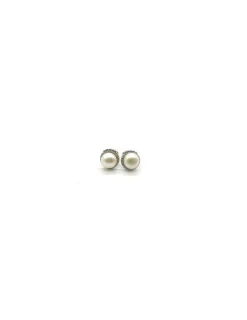 Sale Pendientes con clip perla natural blanca con base plata trenzada y 5 circonitas Pendientes De Plata