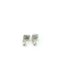 Store Pendientes con clip perla natural blanca con base flor plata y 4 circonitas Pendientes De Plata