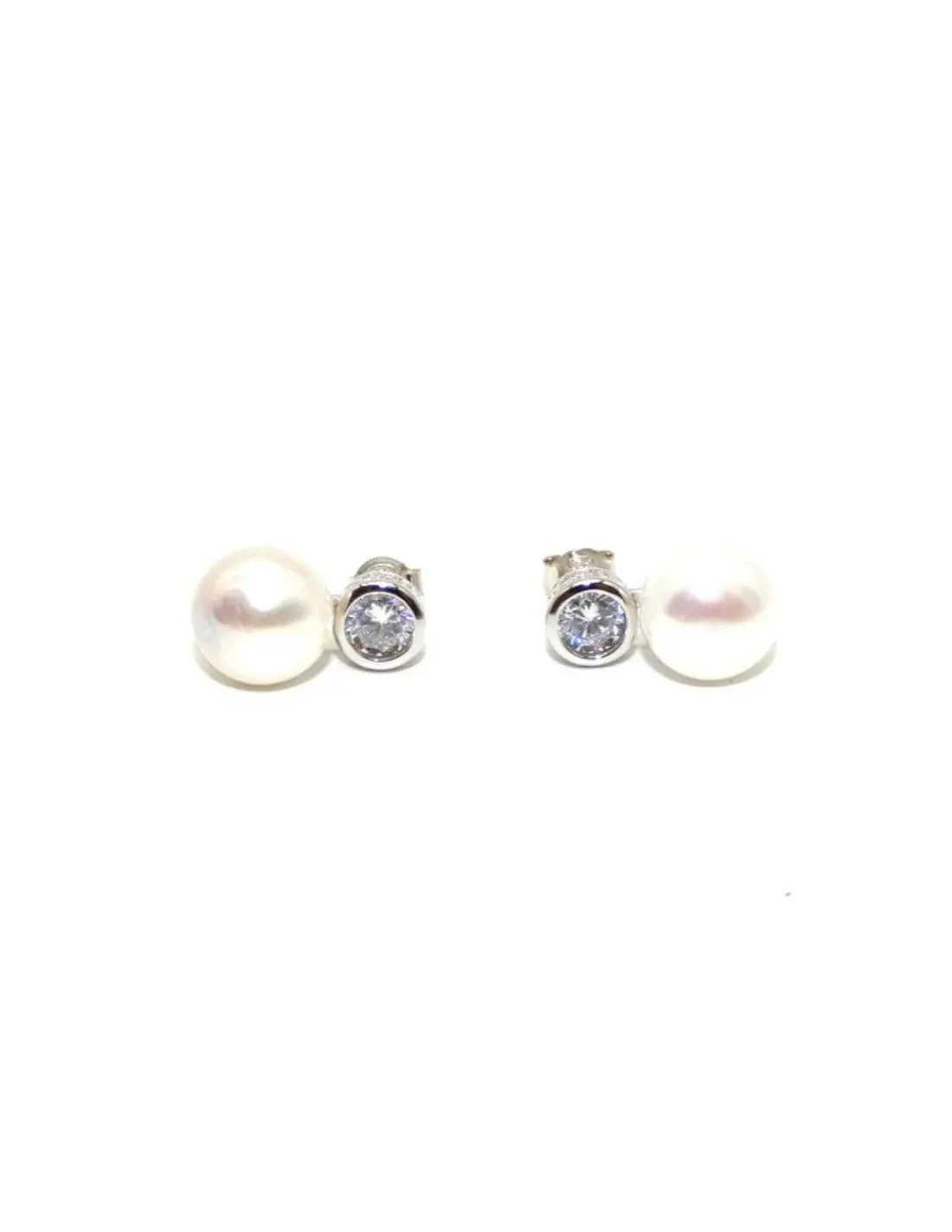 New Pendientes con perla y circonita chatón plata rodiada Pendientes De Plata
