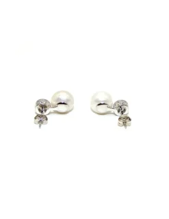 New Pendientes con perla y circonita chatón plata rodiada Pendientes De Plata