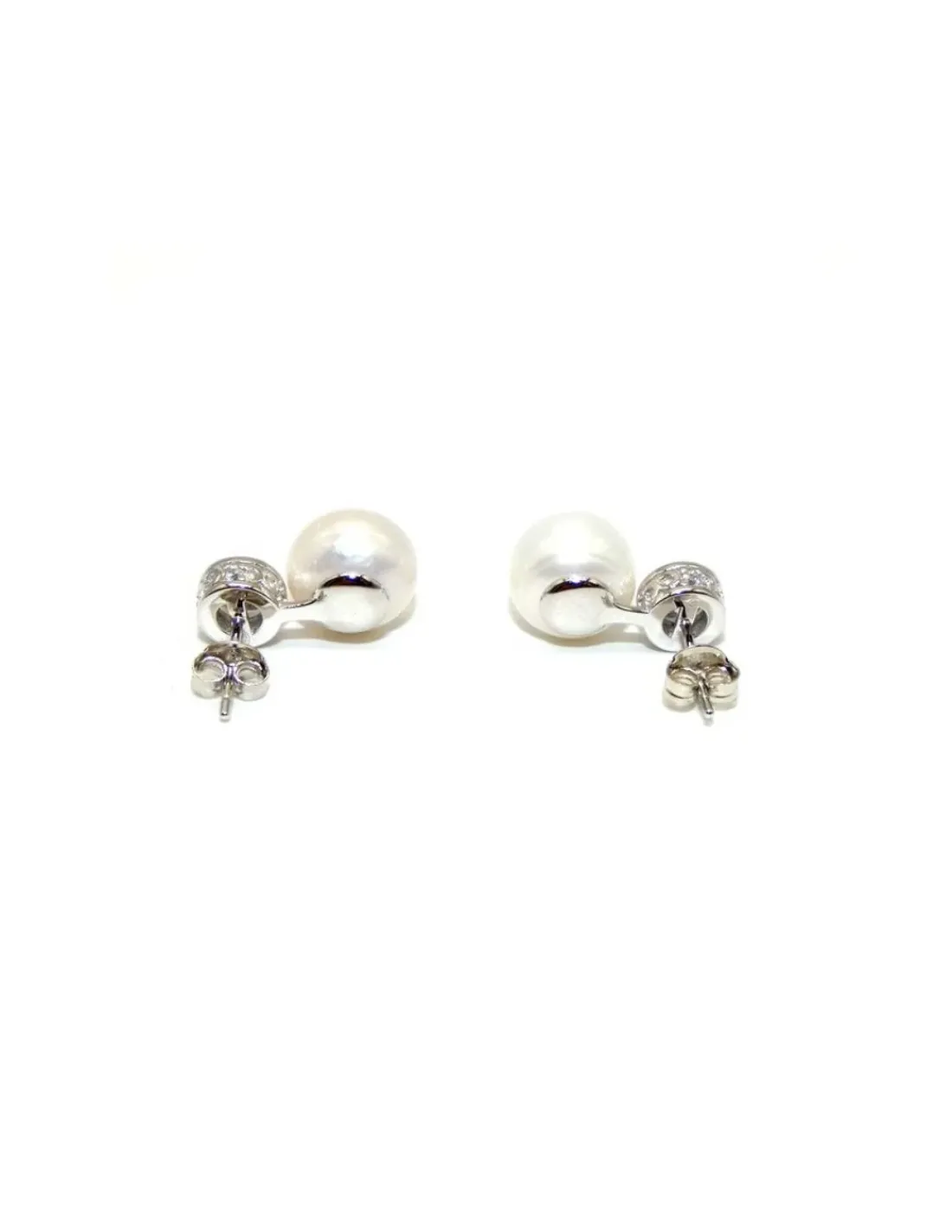 New Pendientes con perla y circonita chatón plata rodiada Pendientes De Plata